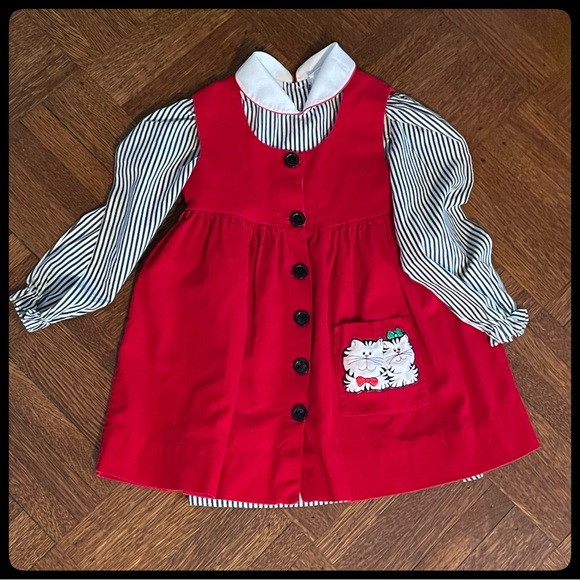 Vintage Other - 🆕 {Vintage} Corduroy Kitty Cat Christmas Holiday Dress Set